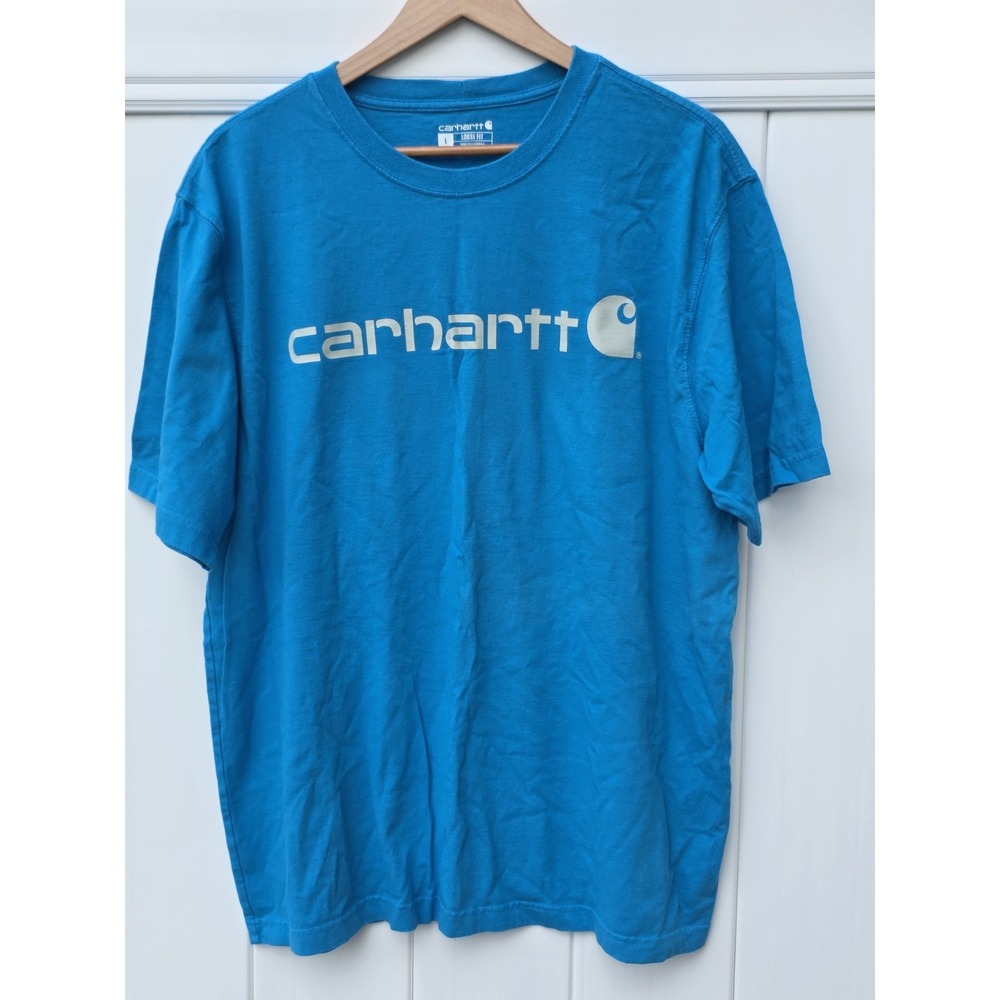 Carhartt T-Shirt Blue Logo Original Fit Tee Workwear TKO0195 M Men's Size L